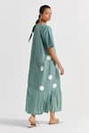 Buy_THREE_Green Crepe Embroidery Polka Dot Notched Pattern Dress  _Online_at_Aza_Fashions