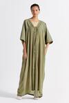 Buy_Three_Green Poplin V-neck V Kaftan _at_Aza_Fashions