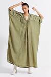 Three_Green Poplin V-neck V Kaftan _Online_at_Aza_Fashions