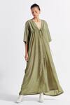 Buy_Three_Green Poplin V-neck V Kaftan _Online_at_Aza_Fashions