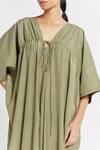 Shop_Three_Green Poplin V-neck V Kaftan _Online_at_Aza_Fashions