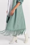 Shop_THREE_Green Poplin Embroidery Chevron Dress Colorblock With Fringe Jacket  _Online_at_Aza_Fashions