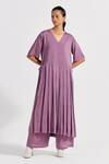 Buy_Three_Purple Bemberg Solid Plain High-waisted Broad Pant  _at_Aza_Fashions