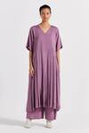 Three_Purple Bemberg Solid Plain High-waisted Broad Pant  _Online_at_Aza_Fashions