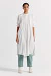 THREE_White Handwoven Cotton Mul Embroidered Thread Band Frayed Edge Tunic  _Online_at_Aza_Fashions