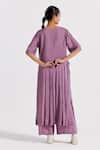 Shop_THREE_Purple Bemberg Solid V Neck Pleated Tunic _at_Aza_Fashions