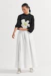 Buy_THREE_Black 100% Cotton Poplin Applique Floral High Collar Top _Online_at_Aza_Fashions