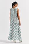 Shop_THREE_Green Jacket Poplin Checks Dress Round Checkered With Fringed _at_Aza_Fashions