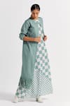 Buy_THREE_Green Jacket Poplin Checks Dress Round Checkered With Fringed _Online_at_Aza_Fashions