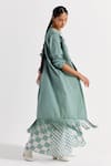 Shop_THREE_Green Jacket Poplin Checks Dress Round Checkered With Fringed _Online_at_Aza_Fashions