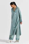 Shop_THREE_Green Tunic Satin Lycra Plain Tunic Notched Lapel And Pant Co-ord Set _Online_at_Aza_Fashions