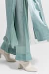 Buy_THREE_Green Tunic Satin Lycra Plain Tunic Notched Lapel And Pant Co-ord Set 