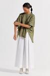 Three_White Chanderi, Crepe, Cotton, Poplin Pintucked Top And Pleated Pant Set _Online_at_Aza_Fashions