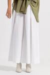 Buy_Three_White Chanderi, Crepe, Cotton, Poplin Pintucked Top And Pleated Pant Set _Online_at_Aza_Fashions