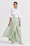 Shop_THREE_Green Shirt Poplin Plain Collar With Asymmetric Pleated Skirt _at_Aza_Fashions