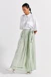THREE_Green Shirt Poplin Plain Collar With Asymmetric Pleated Skirt _Online_at_Aza_Fashions