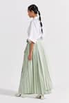 THREE_Green Shirt Poplin Plain Collar With Asymmetric Pleated Skirt _at_Aza_Fashions
