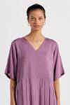 Three_Purple V-neck Pleated Tunic And Pant Set _Online_at_Aza_Fashions