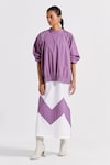 Buy_THREE_Purple Poplin Chevron Patch Jumper Puffed Sleeve With Pattern Tunic _at_Aza_Fashions