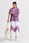 THREE_Purple Poplin Chevron Patch Jumper Puffed Sleeve With Pattern Tunic _at_Aza_Fashions