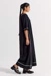 THREE_Black Jumpsuit Handloom Cotton Striped V Neck Wide Leg With Scarf _at_Aza_Fashions