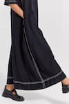 Buy_THREE_Black Jumpsuit Handloom Cotton Striped V Neck Wide Leg With Scarf 