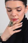 Buy_PREETI MOHAN_Green Polki Zircon Mawya Antique Embellished Ring _at_Aza_Fashions