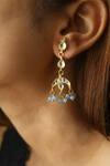 Buy_Do Taara_Blue Gota Patti, Stones Crescent Moon Cutwork Earrings _at_Aza_Fashions