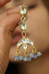 Shop_Do Taara_Blue Gota Patti, Stones Crescent Moon Cutwork Earrings _at_Aza_Fashions