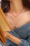Do Taara_Pink Onyx Embellished Layered Necklace _Online_at_Aza_Fashions
