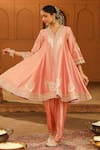 Buy_Sheetal Batra_Pink Anarkali Silk Chanderi Embroidered Kashmiri Tilla V Neck Fajr Salwar Set _at_Aza_Fashions