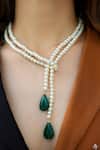 Buy Do Taara Green Drop Stone And Pearl Knot Necklace at Aza Fashions Buy_Do Taara_Green Drop Stone And Pearl Knot Necklace _at_Aza_Fashions