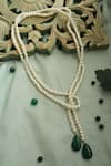 Shop Do Taara Green Drop Stone And Pearl Knot Necklace at Aza Fashions Shop_Do Taara_Green Drop Stone And Pearl Knot Necklace _at_Aza_Fashions