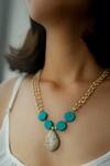 Buy_Do Taara_Blue Stella Marble Stone And Pearl Embellished Necklace _at_Aza_Fashions