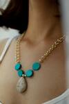 Do Taara_Blue Stella Marble Stone And Pearl Embellished Necklace _Online_at_Aza_Fashions
