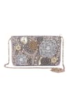 Buy_The Purple Sack_Grey Bead And Sequin Work Clutch Bag _at_Aza_Fashions