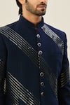 Aryavir Malhotra_Blue Japanese Polyester Tape Full Sleeve Bandhgala And Pant Set _at_Aza_Fashions