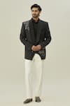 Buy_Aryavir Malhotra_Grey Japanese Polyester Embroidered Cutdana Abstract Blazer And Pant Set _at_Aza_Fashions