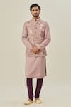 Buy_Aryavir Malhotra_Pink Cotton Viscose Embroidered Thread Nehru Jacket With Kurta _at_Aza_Fashions