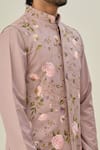 Buy_Aryavir Malhotra_Pink Cotton Viscose Embroidered Thread Nehru Jacket With Kurta _Online_at_Aza_Fashions