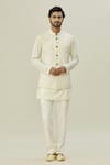 Buy_Aryavir Malhotra_Ivory Bundi Cotton Linen Embroidery Pearl Floral Placement And Kurta Set _at_Aza_Fashions