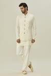 Aryavir Malhotra_Ivory Bundi Cotton Linen Embroidery Pearl Floral Placement And Kurta Set _Online_at_Aza_Fashions