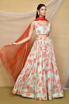Buy_Naintara Bajaj_Green Chinon, Organza Scoop Neck Floral Printed Gathered Lehenga Set _at_Aza_Fashions