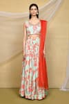 Buy_Naintara Bajaj_Green Chinon, Organza Scoop Neck Floral Printed Gathered Lehenga Set _Online_at_Aza_Fashions