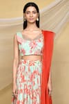 Shop_Naintara Bajaj_Green Chinon, Organza Scoop Neck Floral Printed Gathered Lehenga Set _Online_at_Aza_Fashions