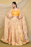 Buy_Samyukta Singhania_Yellow Pure Chinon Printed Floral Blouse Round Gathered Lehenga Set _at_Aza_Fashions