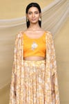 Samyukta Singhania_Yellow Pure Chinon Printed Floral Blouse Round Gathered Lehenga Set _at_Aza_Fashions