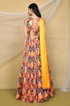 Shop_Samyukta Singhania_Yellow Pure Chinon Printed Floral V Neck Gathered Lehenga Set With Solid Dupatta_at_Aza_Fashions