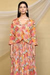 Samyukta Singhania_Multi Color Pure Chinon Printed Floral Blouse Round Gathered Lehenga Jacket Set_at_Aza_Fashions