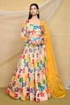 Buy_Samyukta Singhania_Multi Color Pure Chinon Printed Floral Sweetheart Lehenga Blouse Set_at_Aza_Fashions